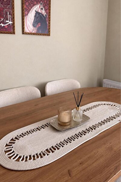 Çeyiz Diyarı Karanfil Luxury Crochet 33X100 cm Oval Runner Stone