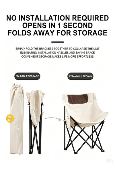 Generic Brand Portable Folding Camping Chair - Beige Lightweight Outdoor Chair with Side Pocket & Carry Bag, Sturdy Frame for Beach, Picnic, Fishing & Desert Camping