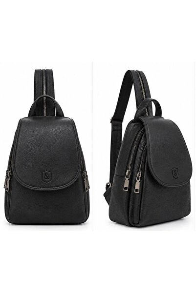 Generic Brand Zipper Detailed Leather Backpack, Convenient Multi-Compartment Soft Leather