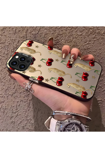 SLIMFELT iPhone 12 Pro Max Uyumlu Leopar Kiraz Kılıf, Leopar ve Kiraz Yıldız ...