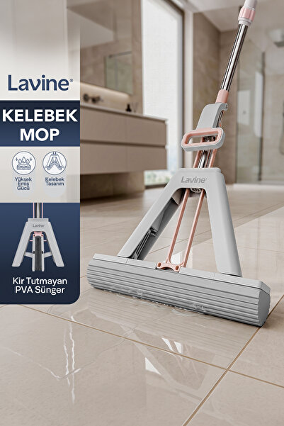 Lavine Kelebek Mop Kendinden Sıkmalı PVA Sünger Mop Teleskopik Saplı Kıl Tüy ...