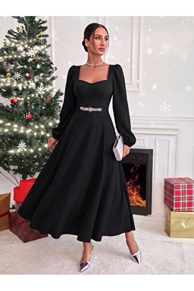 mass fashion Γυναικείο φόρεμα με πέτρινες λεπτομέρειες και σκίσιμο σε μάξι μήκος