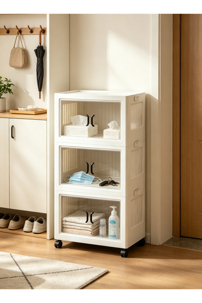Generic 2 3 4 5 Tier Stackable Storage Cabinet with Wheels, White Plastic Fol...