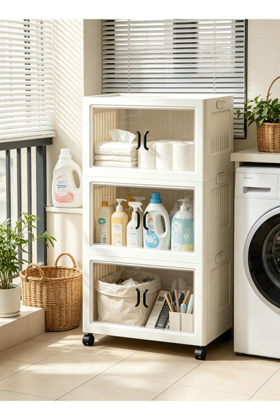 Generic 2 3 4 5 Tier Stackable Storage Cabinet with Wheels, White Plastic Fol...