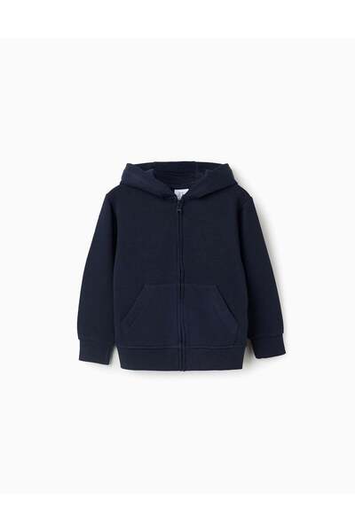 Ziddy Hooded Fleece Jacket With Pockets For Boys, Dark Blue