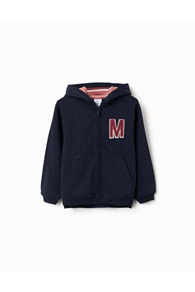 Ziddy Hooded Fleece Jacket With Embroidered M For Girls, Navy Blue