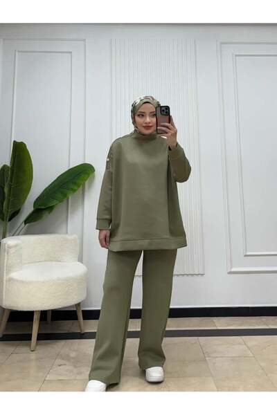 Moda Aydın Butik Women's Shoulder Button Detailed Two-Piece Set - Green