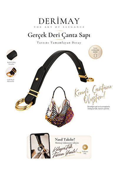 DERİMAY Women's Genuine Leather Bag Handle with Gold Accessories Is Compatibl...