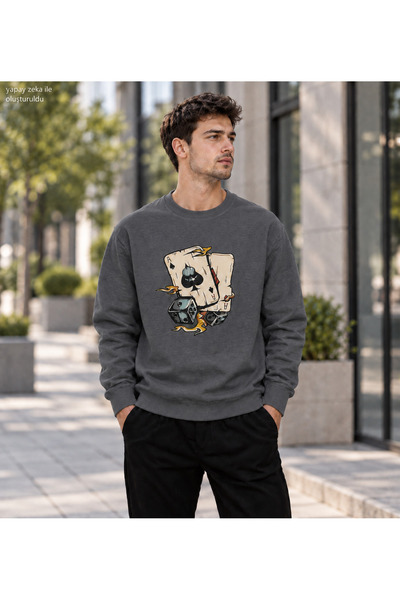caddekombin Men's Playing Cards Ace and Dice Printed Crew Neck Casual Regular...