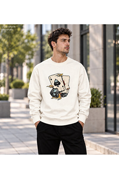 caddekombin Men's Playing Cards Ace and Dice Printed Crew Neck Casual Regular...