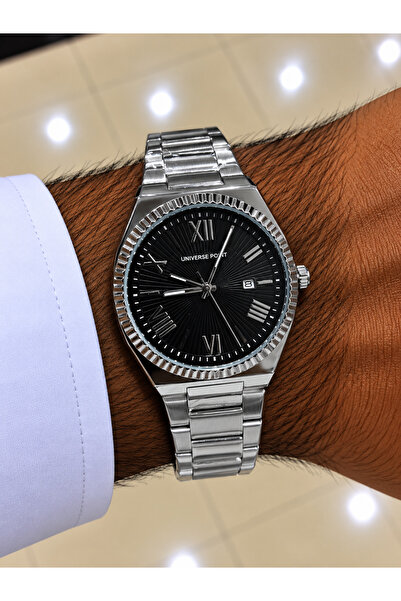 Generic Brand Universe Point Silver Watch with Black Face Looster Time