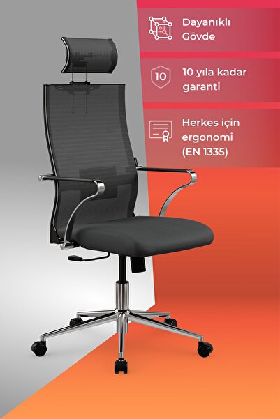 METTA ErgoLife Sit Air 24/7 B2-281K - Yükseklik Ayarlı, Başlıklı, Fileli, Kro...