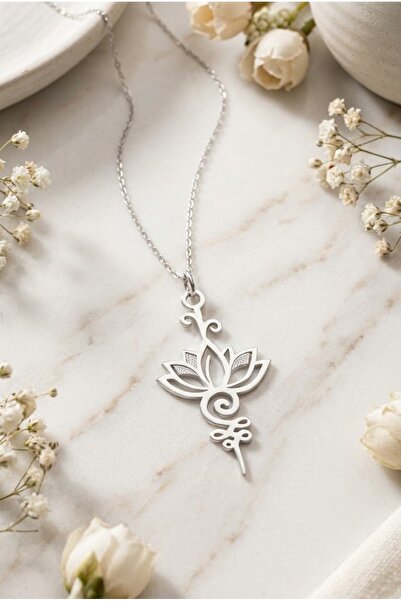 925 Ayar Gümüş Kadın Lotus Çiçeği Minimalist İnce Zincirli Kolye