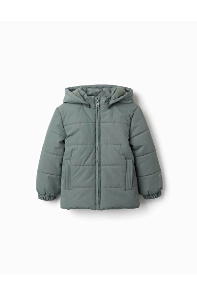 Ziddy Hooded Puffer Jacket With Fleece Lining For Boys, Dark Green