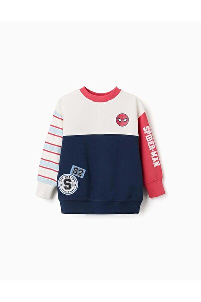 Ziddy Brushed Sweatshirt With Superhero Prints For Boys, White/Red/Blue