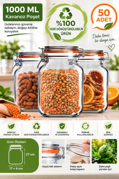 PALPAK Environmentally Friendly, Recyclable, Jar-Like, Lockable, Food Storage Bag (17X27 cm - 1000 ml) 50 Pieces