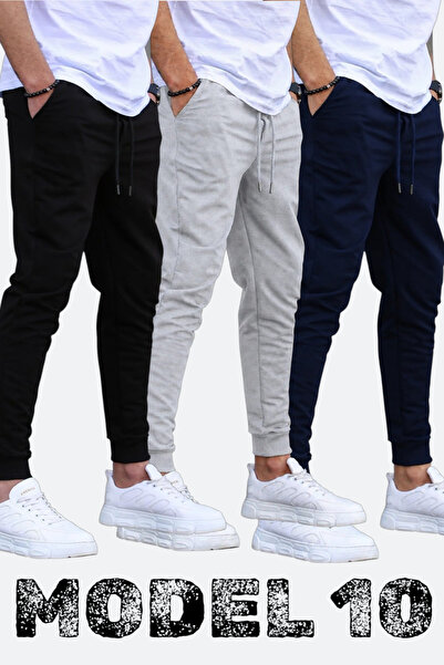 TORUK MAKTO Set of 3 Unisex Ribbed Sweatpants Regular Black Gray Navy Blue Co...