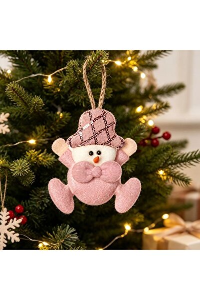 Kmt Style Pink Cloth Snowman Hanging Ornament 10 cm, Cute Christmas Tree Deco...