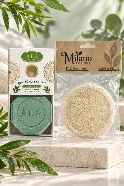 MİLANO BEAUTYS Ala Tea Tree Extract Organic Solid Soap - Organic Fiber with Gift