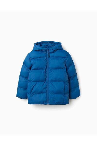 Ziddy Hooded Thermal Quilted Jacket With Pockets For Boys, Blue