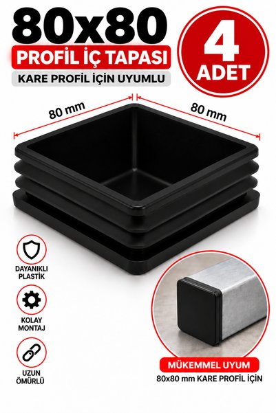Dünya Sünger 4 Adet 80x80 Profil İç Tapası Siyah – Kare Profil Plastik Kapatm...