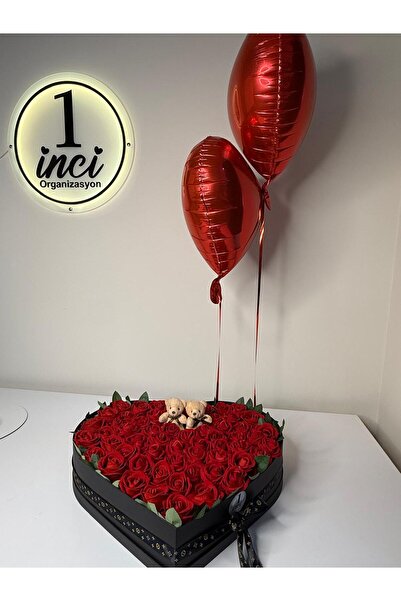 1inci Organizasyon ve Balon KADİFE GÜL İLE DOLDURULMUŞ KALP KUTU