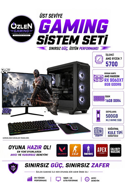 ÖZLEN X93 RYZEN 7 5700 RX 9060 XT 8GB 16GB RAM 500GB M.2 SSD 24'' Full HD 200...