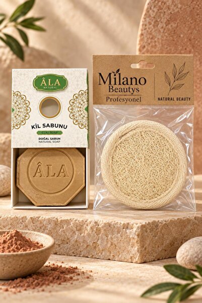 MİLANO BEAUTYS Ala Clay Extract Organic Solid Soap - Organic Fiber with Gift