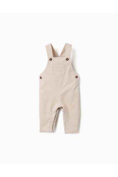 Ziddy Twill Dungarees With Front Pocket For Newborn Boys, Light Beige