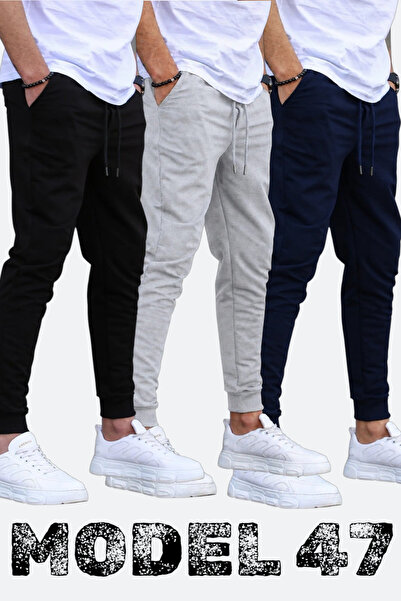 TORUK MAKTO Set of 3 Unisex Ribbed Sweatpants Regular Black Gray Navy Blue Co...