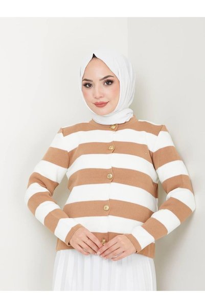 Moda Aydın Butik Women's Buttoned Skirt-Top Knitwear Cardigan M1021 - Camel