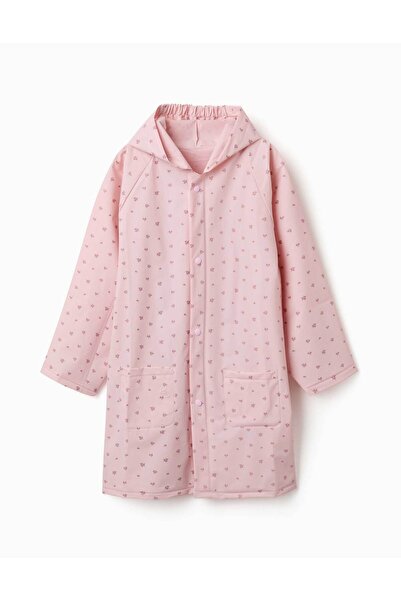 Ziddy Hooded Rain Cape With Floral Print For Babies And Girls, Light Pink