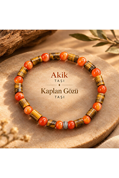 BABEHUKA Doğal Taş Akik ve Kaplangözü Kombin Unisex Bileklik - Özel Kesim Sil...