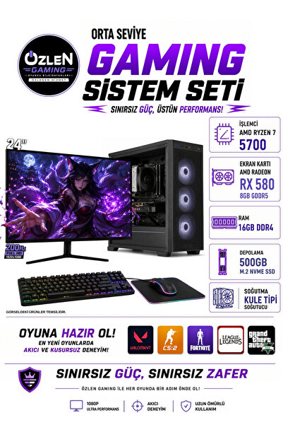 ÖZLEN X95 RYZEN 7 5700X RX 580 8GB 16GB RAM 500GB M.2 SSD 24'' Full HD 200Hz ...