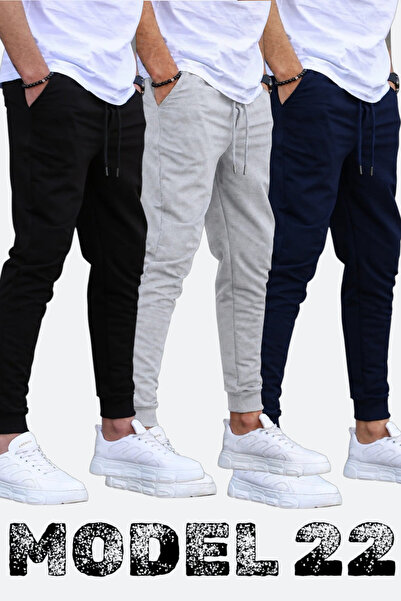 TORUK MAKTO Set of 3 Unisex Ribbed Sweatpants Regular Black Gray Navy Blue Co...