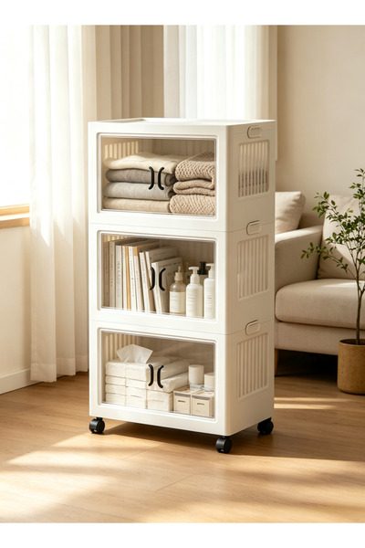 Generic 2 3 4 5 Tier Stackable Storage Cabinet with Wheels, White Plastic Fol...