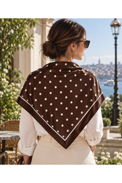 Sultan İpek Polka Dot Patterned Scarf / Bandana 90X90Cm