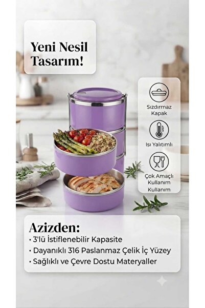 Leva House LUNCH BOX PASLANMAZ ÇELİK 3 KATLI 660+400+400 ML LV-30007