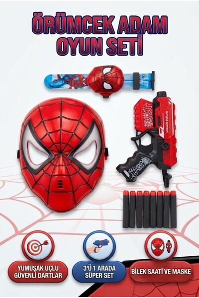 Tıfıl Toys Spider-Man Maske Saat ve Yumuşak Dart Tabancası 3'lü Süper Kahrama...