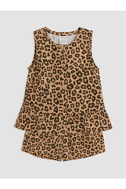 LC Waikiki Set de pantaloni scurți din muselină cu imprimeu leopard pentru fe...