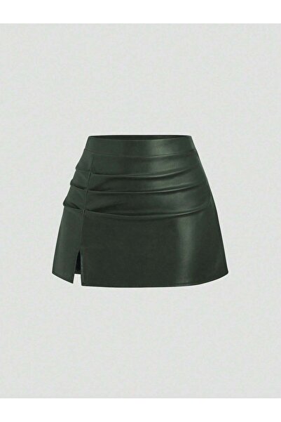 Sheya Mini faux leather skirt, green - L