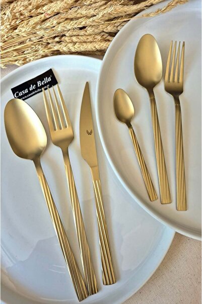 CASA DE BELLA Mat Gold 36 Piece 6 Person Patterned Cutlery Set