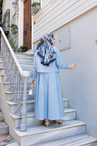 honeyed Mira Premium 100% Cotton Pleated Roka Woven Double Hijab Set with Pocketed Skirt and Shirt