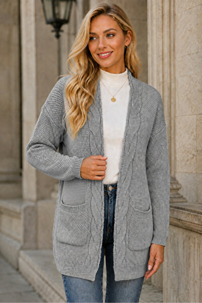 AQE FASHION Kadın Uzun Kollu Kapamasız Cepli Saç Örgülü Rahat Kalıp Şık Günlü...