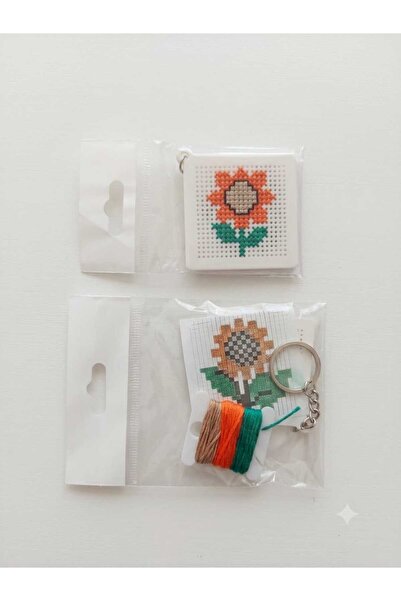 Shoplandu Kendin Yap Anahtarlıklı Mini Etamin Kiti - 3D Baskılı Etamin Kiti - Ayçiçek Desen
