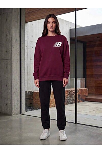 HAI COLLECTİON Women's Minimal Printed Sweatshirt 3 Thread Oversize Crew Neck