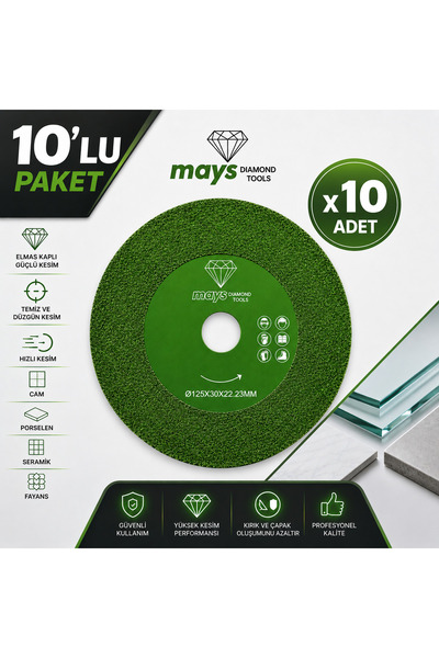 MAYS 125 mm Porselen Seramik Cam Fayans Kesici Elmas Testere Disk 10'lu Paket...