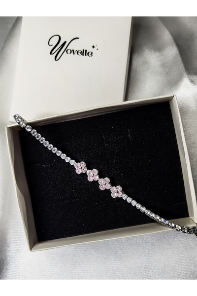 Pembe Yonca Taşlı Çelik Bileklik