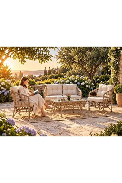 Balconica Malta Rattan Balkon Bahçe Oturma Grubu