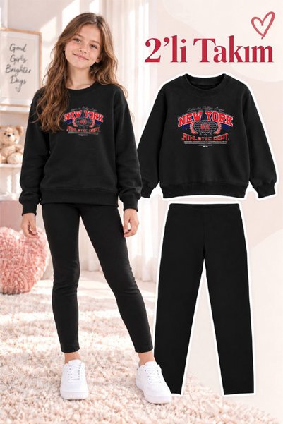 genosha Girl's Crew Neck Sweatshirt and Leggings 2-Piece Set